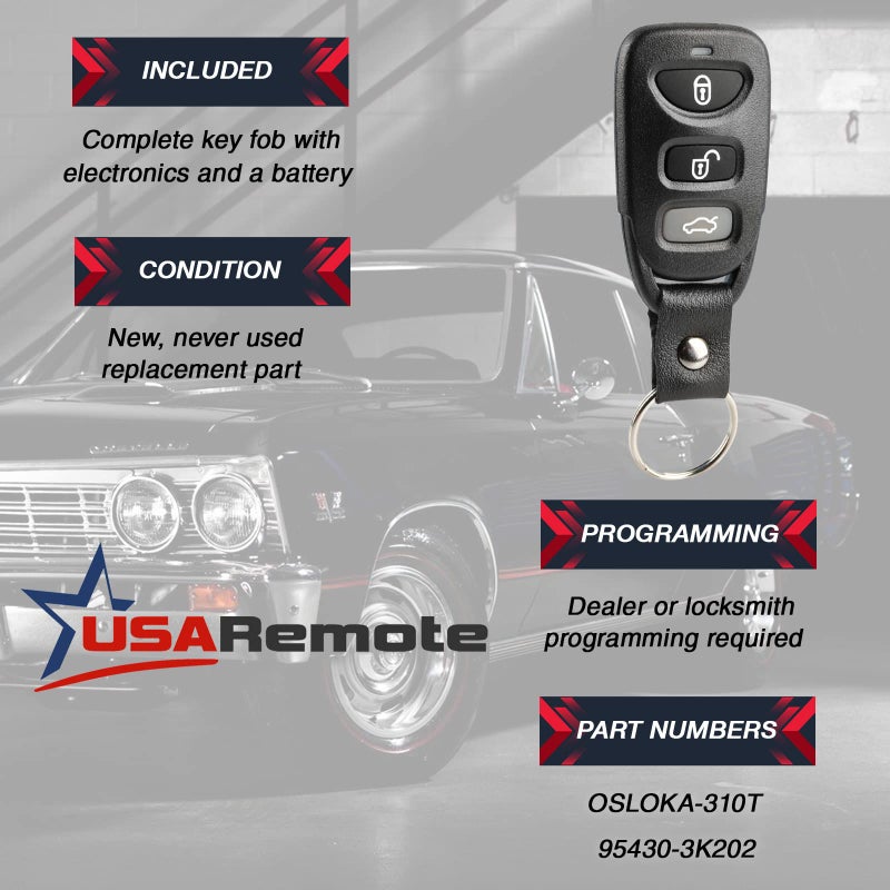 USARemote جهاز تحكم عن بُعد لدخول السيارة بدون مفتاح يناسب هيونداي إيلانتر من 2007-2010 / هيونداي سوناتا من 2006-2010 (OSLOKA-310T) - Image 3